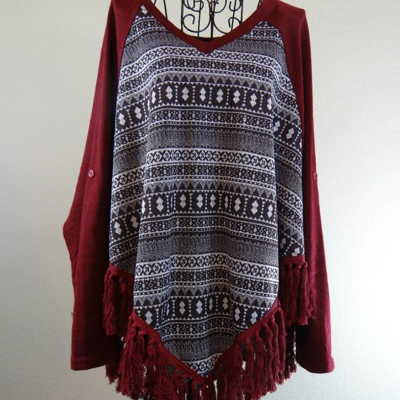 Maroon Tribal Print Sweater - Picture 1 of 2